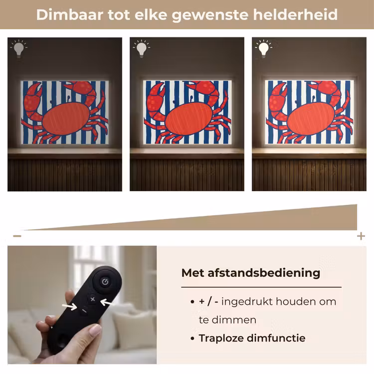 Krab - Strepen - Zeeleven - Illustratie - Rood Light Box met batterij (Wandlamp) middel -USP_dimbaarNL