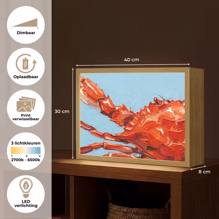 Krab - Zee - Dieren - Abstract - Rood Light Box met batterij (Wandlamp) middel -USP_websiteoverzichtNL