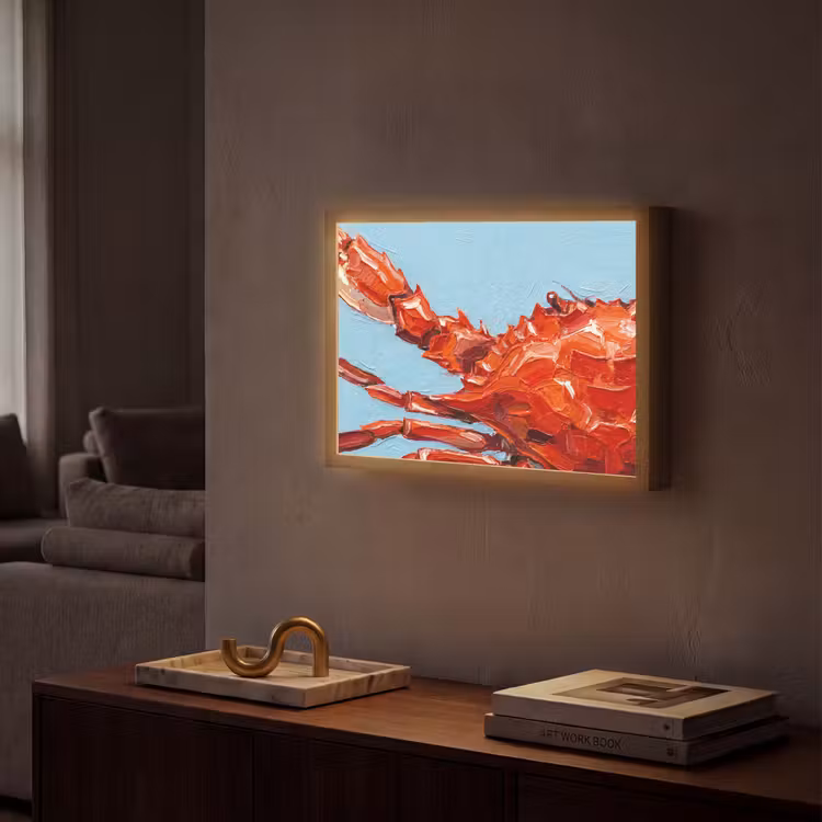 Krab - Zee - Dieren - Abstract - Rood Light Box met batterij (Wandlamp) middel -sfeer1