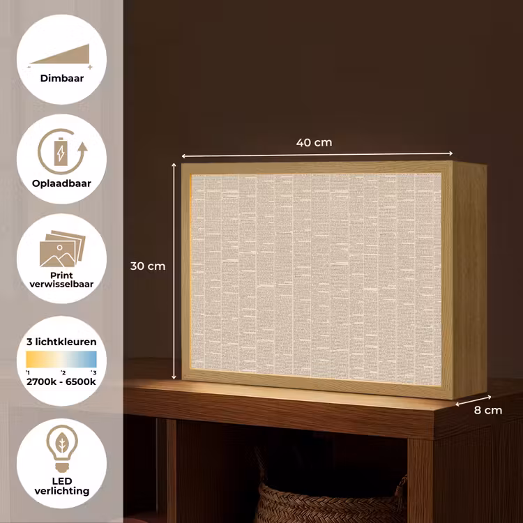 Krant - Nieuws - Historisch - Vintage - Beige Light Box met batterij (Wandlamp) middel -USP_websiteoverzichtNL