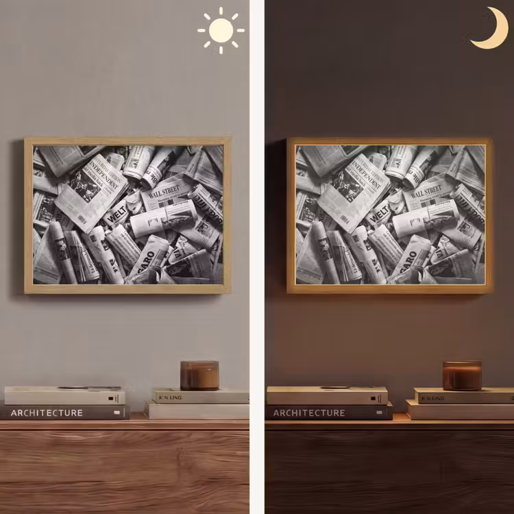 Krant - Stapel - Nieuws - Zwart-wit Light Box met batterij (Wandlamp) middel -sfeer3