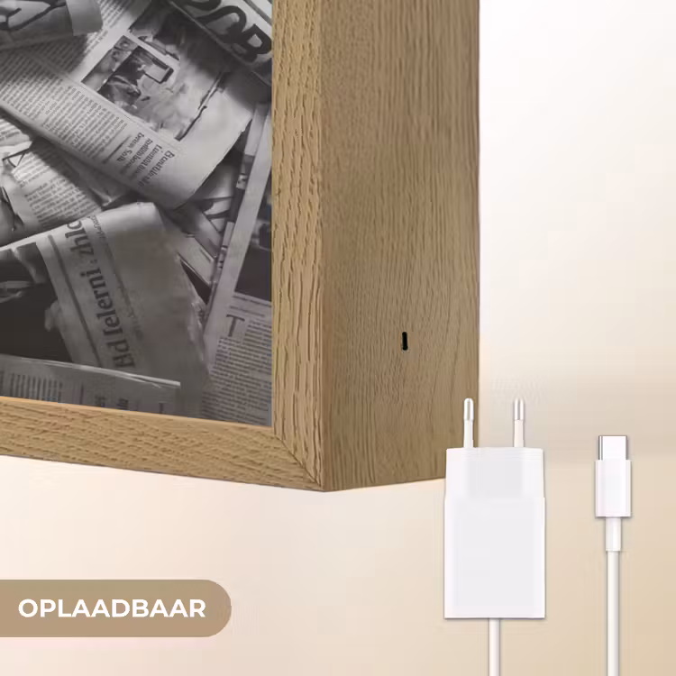 Krant - Stapel - Nieuws - Zwart-wit Light Box met batterij (Wandlamp) middel -USP_websiteoplaadbaarNL