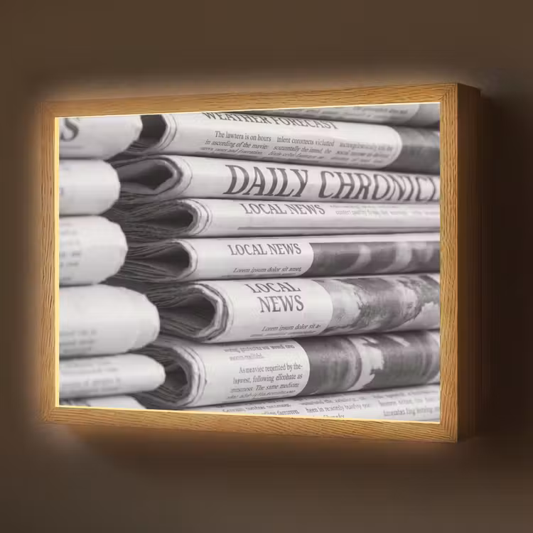 Krant - Stapel - Nieuws - Zwart-wit - Media Light Box met batterij (Wandlamp) middel -z3d_website