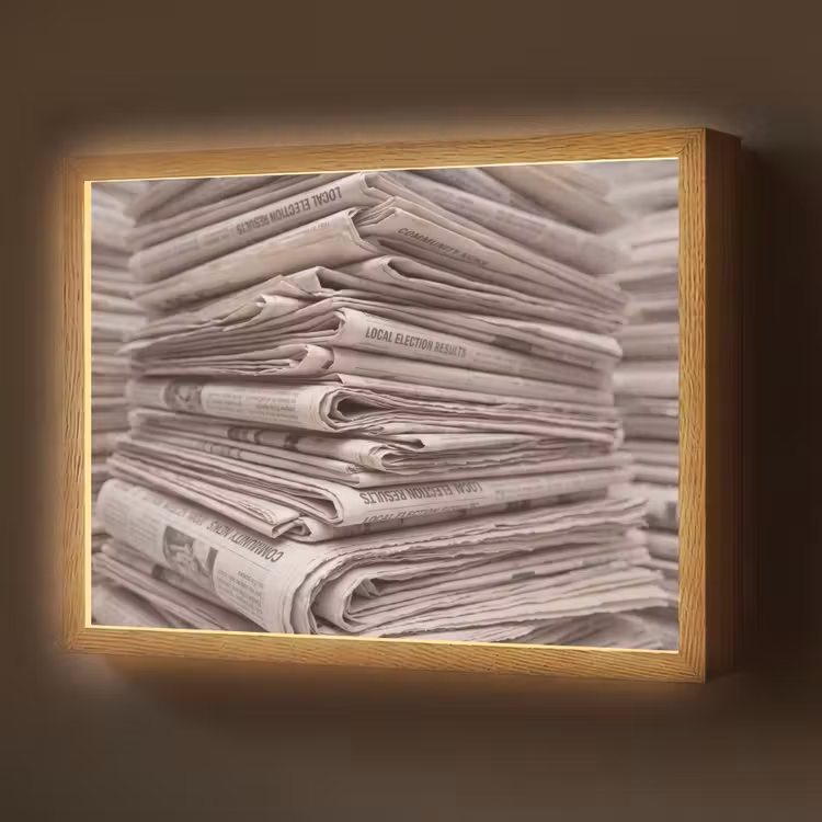 Kranten - Stapel - Nieuws - Vintage - Beige Light Box met batterij (Wandlamp) middel -z3d_website