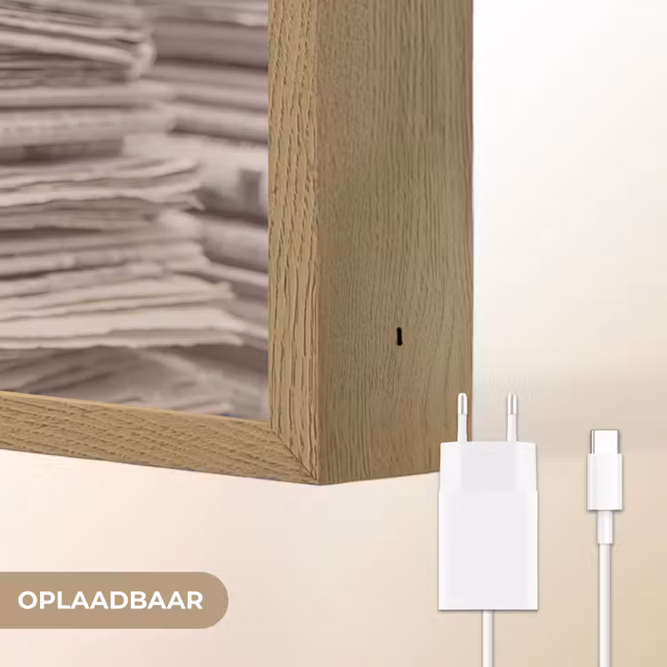 Kranten - Stapel - Nieuws - Vintage - Beige Light Box met batterij (Wandlamp) middel -USP_websiteoplaadbaarNL