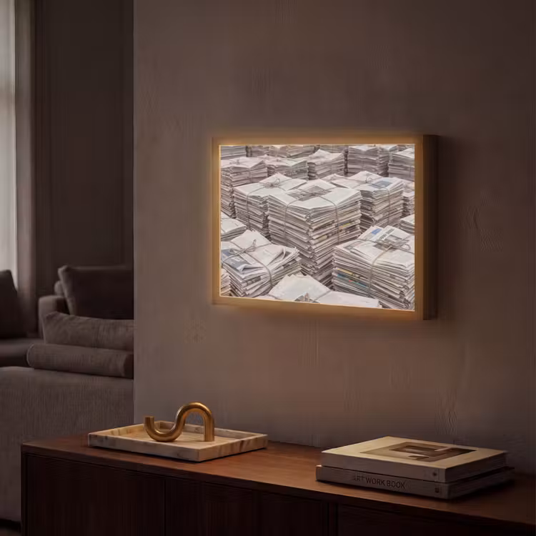 Kranten - Stapels - Touw - Informatie - Vintage Light Box met batterij (Wandlamp) middel -sfeer1