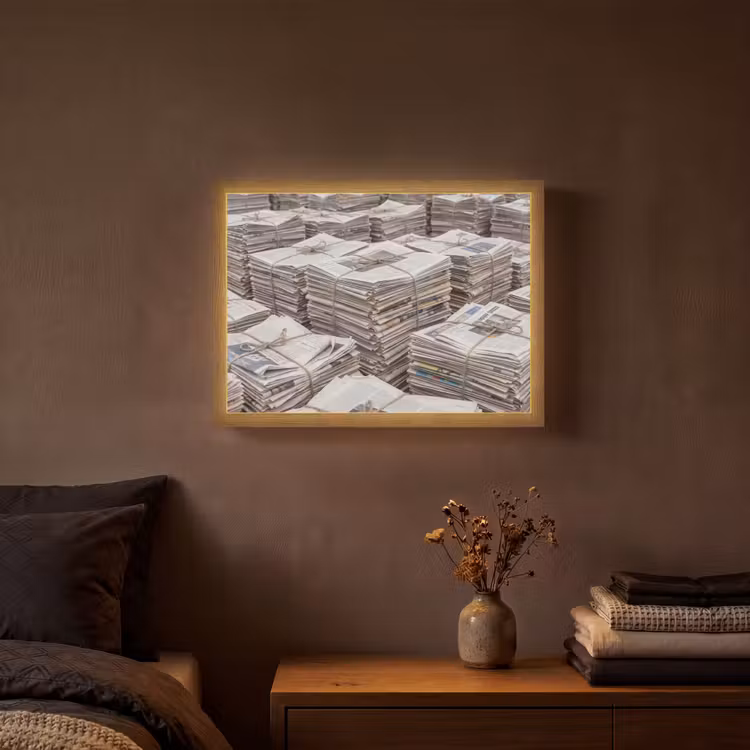 Kranten - Stapels - Touw - Informatie - Vintage Light Box met batterij (Wandlamp) middel -sfeer4
