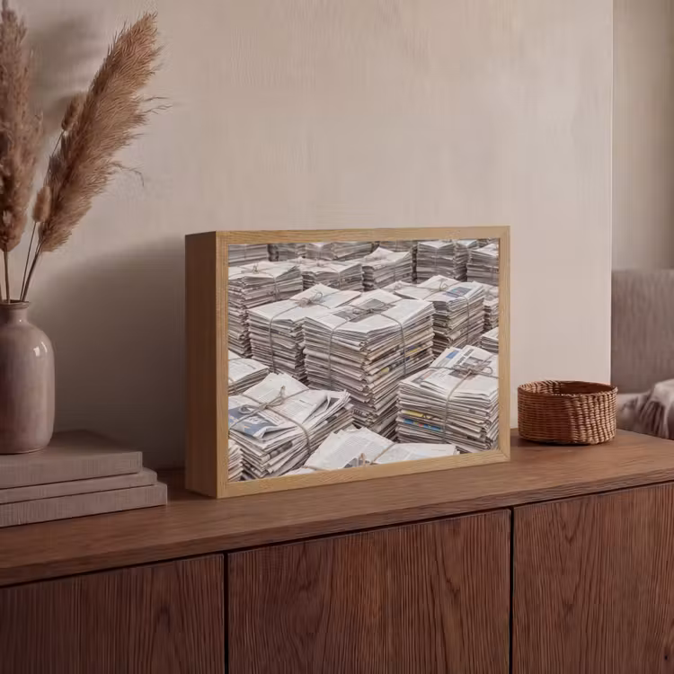 Kranten - Stapels - Touw - Informatie - Vintage Light Box met batterij (Wandlamp) middel -sfeer2