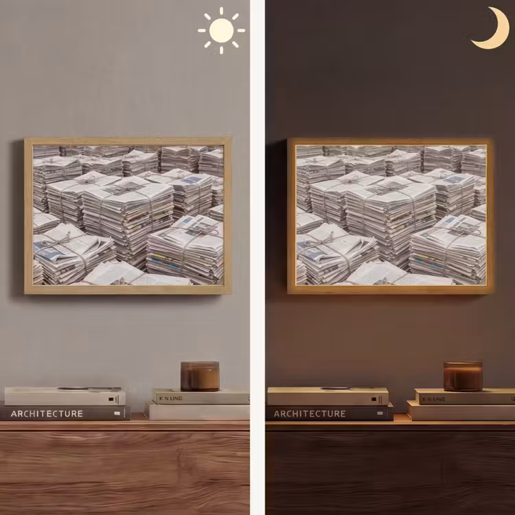 Kranten - Stapels - Touw - Informatie - Vintage Light Box met batterij (Wandlamp) middel -sfeer3