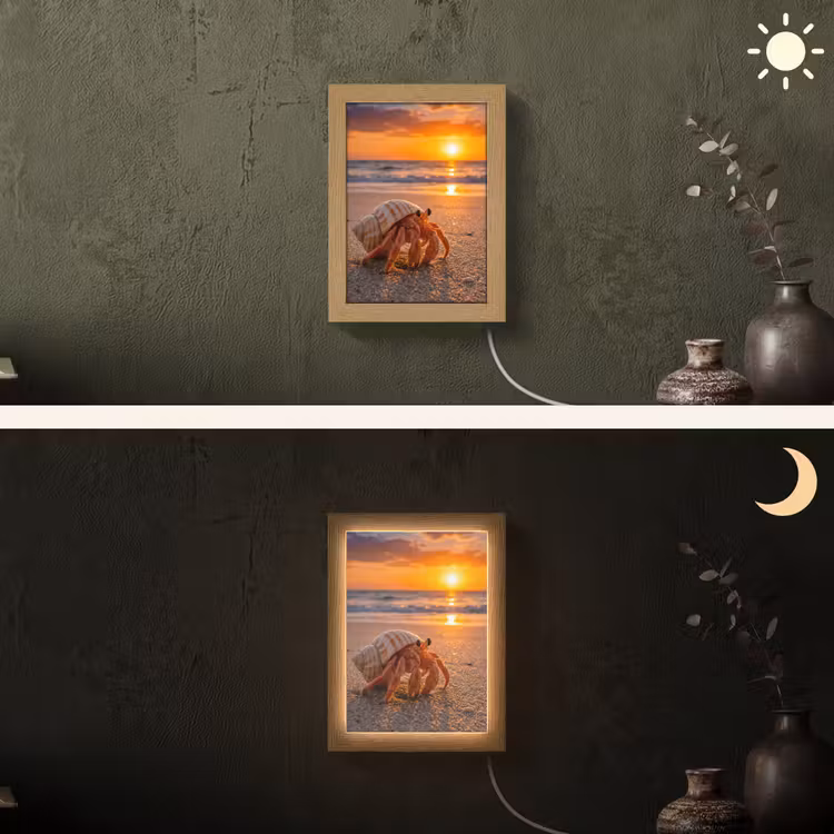 Kreeft - Strand - Natuur - Zonsondergang - Oranje Light Box met kabel (Wandlamp) klein -sfeer3