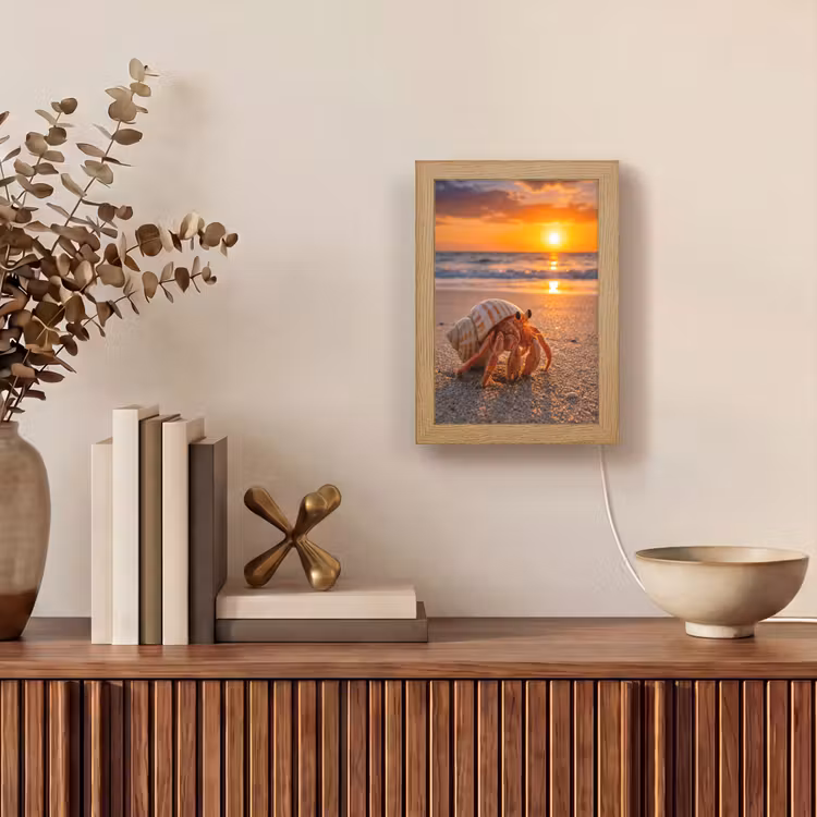 Kreeft - Strand - Natuur - Zonsondergang - Oranje Light Box met kabel (Wandlamp) klein -sfeer2