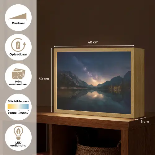 Kristalhelder meer - Bergen - Bergen Light Box met batterij (Wandlamp) middel -USP_websiteoverzichtNL