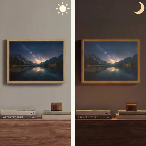 Kristalhelder meer - Bergen - Bergen Light Box met batterij (Wandlamp) middel -sfeer3