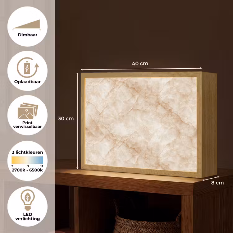 Kristalstructuur - Bruin - Marmer Light Box met batterij (Wandlamp) middel 907 -USP_websiteoverzichtNL