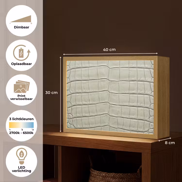 Krokodillenleer - Schubben - Groen Light Box met batterij (Wandlamp) middel -USP_websiteoverzichtNL