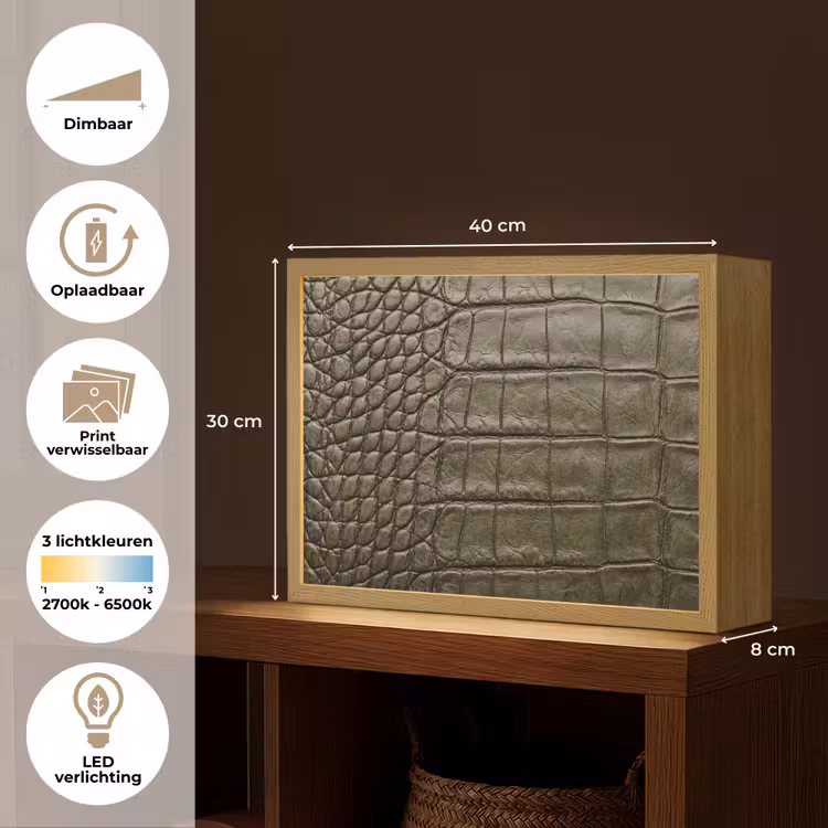 Krokodillenleer - Structuur - Groen Light Box met batterij (Wandlamp) middel -USP_websiteoverzichtNL