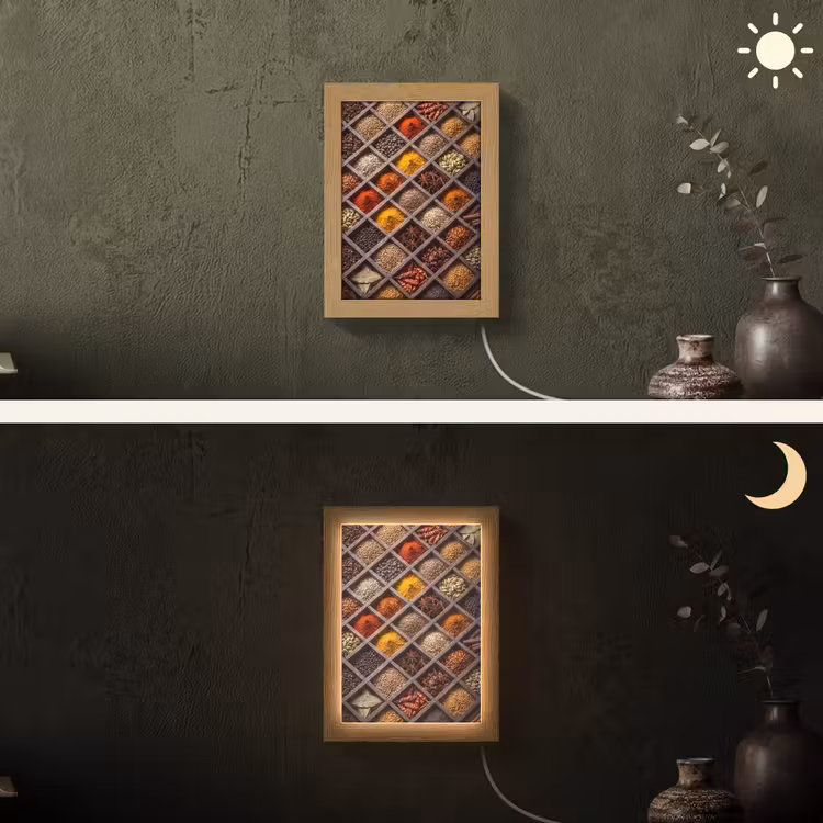 Lightbox - Wandlamp - Kruiden - Houten - Eten - Kruiden - Houten - Eten Light Box met kabel (Wandlamp) klein