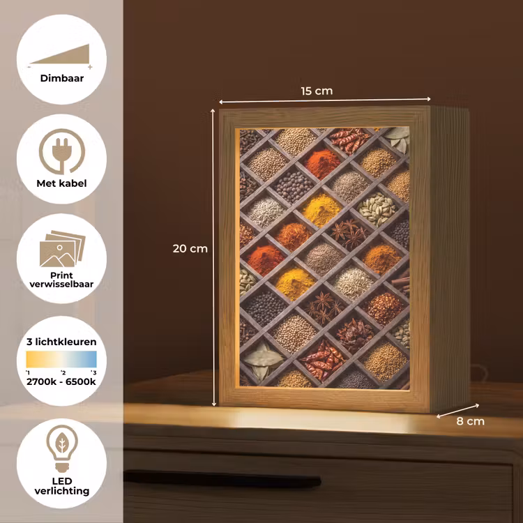 Lightbox - Wandlamp - Kruiden - Houten - Eten - Kruiden - Houten - Eten Light Box met kabel (Wandlamp) klein