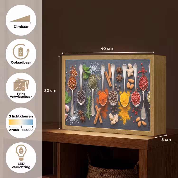 Kruiden - Lepels - Culinair - Kleurrijk - Sfeervol Light Box met batterij (Wandlamp) middel -USP_websiteoverzichtNL