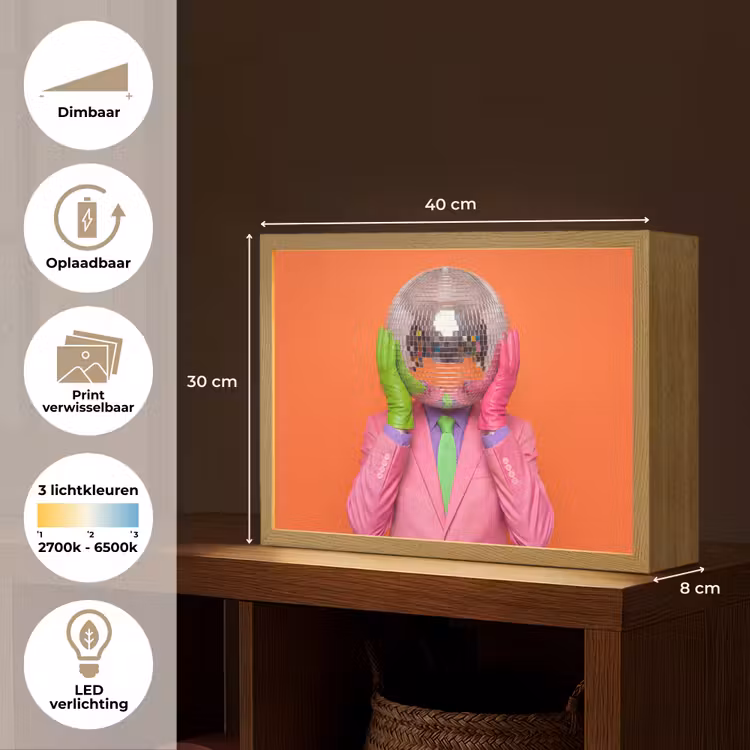 Kunst - Disco bal - Kleurrijk - Modern - Studio Light Box met batterij (Wandlamp) middel -USP_websiteoverzichtNL