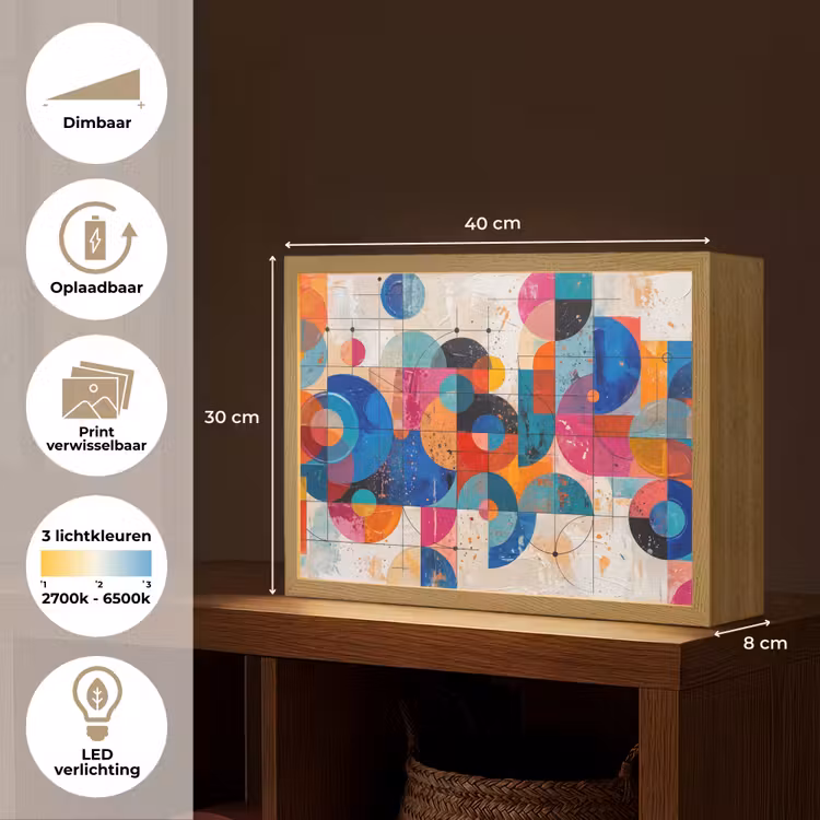Kunst - Geometrisch - Abstract - Kleurrijk Light Box met batterij (Wandlamp) middel -USP_websiteoverzichtNL