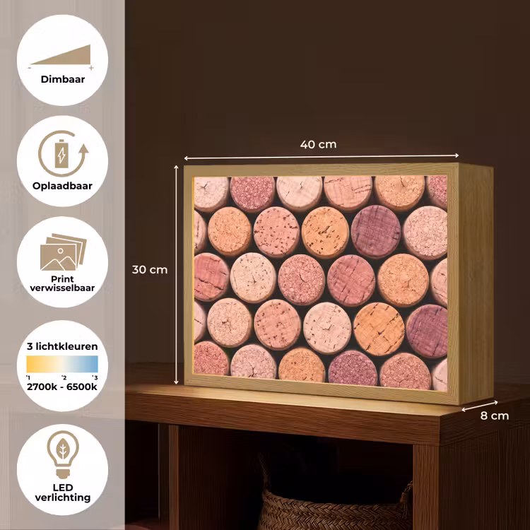 Kurk - Patroon - Abstract - Modern - Rood Light Box met batterij (Wandlamp) middel -USP_websiteoverzichtNL
