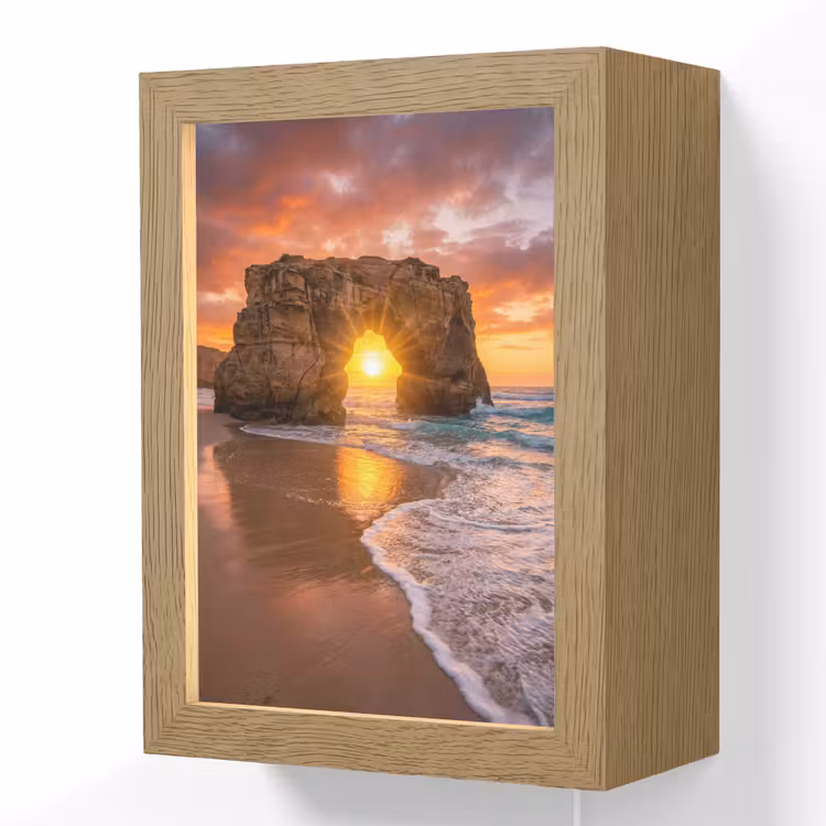 Kust - Rots - Zonsondergang - Zee - Natuur Light Box met kabel (Wandlamp) klein -3d