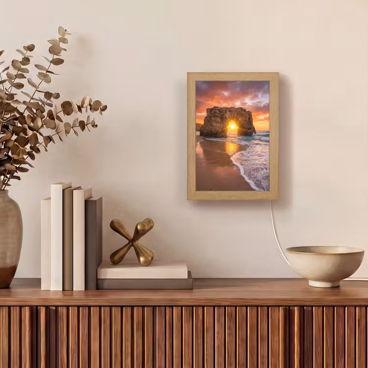 Kust - Rots - Zonsondergang - Zee - Natuur Light Box met kabel (Wandlamp) klein -sfeer2