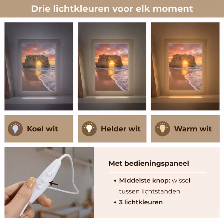 Kust - Rots - Zonsondergang - Zee - Natuur Light Box met kabel (Wandlamp) klein -USP_lichtkleurNL