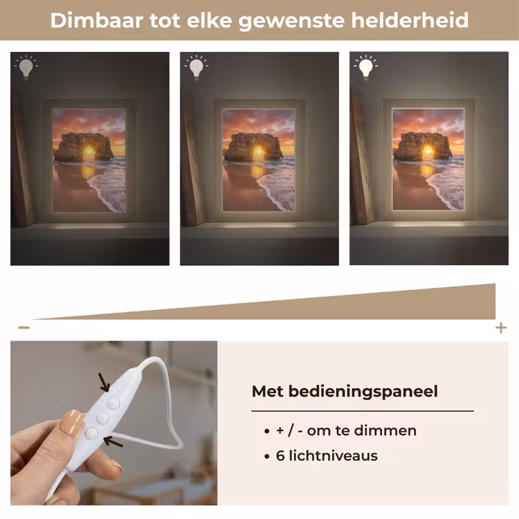 Kust - Rots - Zonsondergang - Zee - Natuur Light Box met kabel (Wandlamp) klein -USP_dimbaarNL