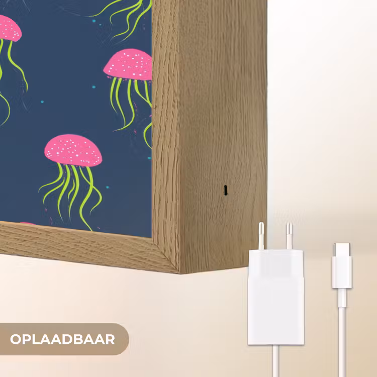 Kwallen - Diepzee - Neon Light Box met batterij (Wandlamp) middel 907 -USP_websiteoplaadbaarNL