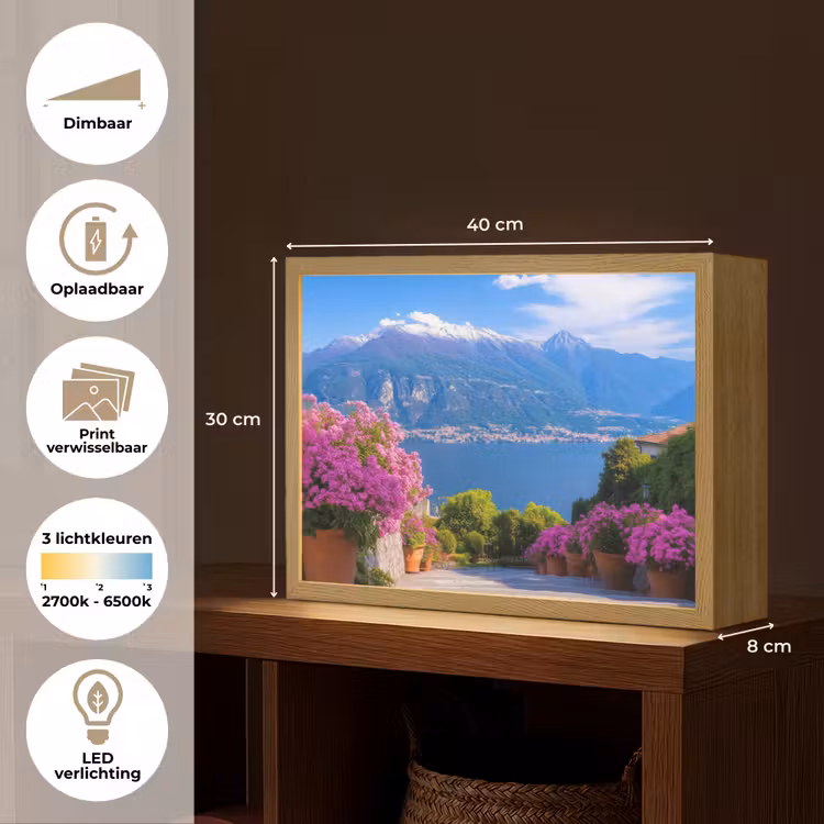Lake Como - Italië - Landschap Light Box met batterij (Wandlamp) middel -USP_websiteoverzichtNL