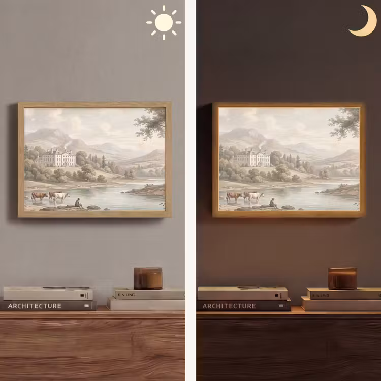 Landhuis - Rivier - Vee Light Box met batterij (Wandlamp) middel -sfeer3