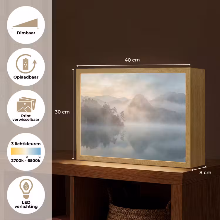 Landschap - Bergen - Mist - Water - Natuur Light Box met batterij (Wandlamp) middel -USP_websiteoverzichtNL