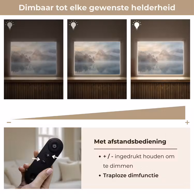 Landschap - Bergen - Mist - Water - Natuur Light Box met batterij (Wandlamp) middel -USP_dimbaarNL