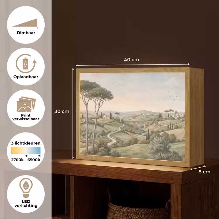 Landschap - Heuvels - Zandpad - Groen Light Box met batterij (Wandlamp) middel -USP_websiteoverzichtNL