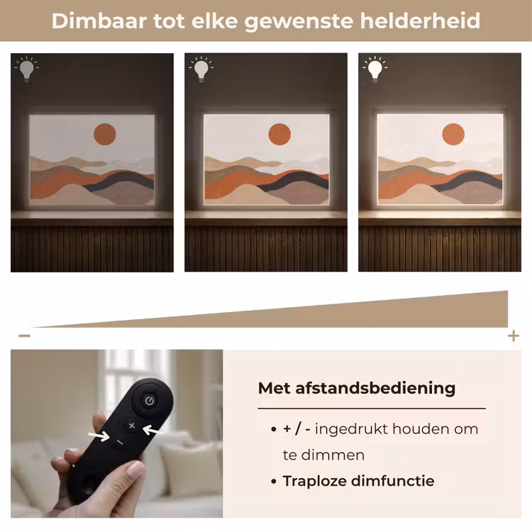 Landschap - Heuvels - Zon - Abstract - Oranje Light Box met batterij (Wandlamp) middel -USP_dimbaarNL