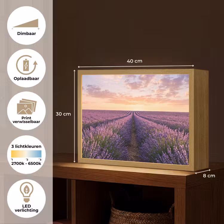 Landschap - Lavendelveld - Paars Light Box met batterij (Wandlamp) middel -USP_websiteoverzichtNL