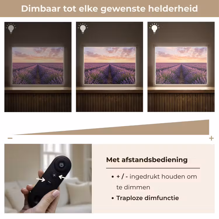 Landschap - Lavendelveld - Paars Light Box met batterij (Wandlamp) middel -USP_dimbaarNL