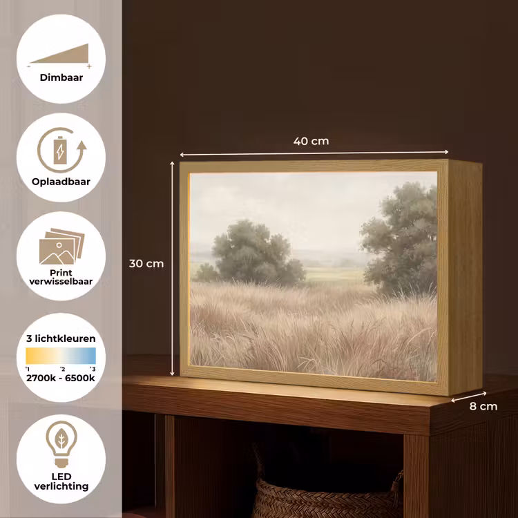 Landschap - Minimalistisch - Beige Light Box met batterij (Wandlamp) middel -USP_websiteoverzichtNL