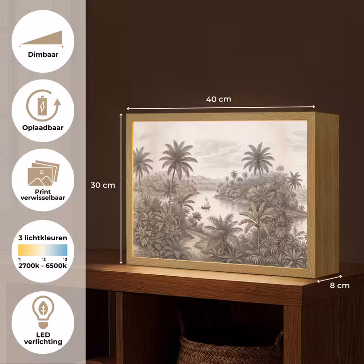 Landschap - Rivier - Boot - Tropisch - Vintage Light Box met batterij (Wandlamp) middel -USP_websiteoverzichtNL