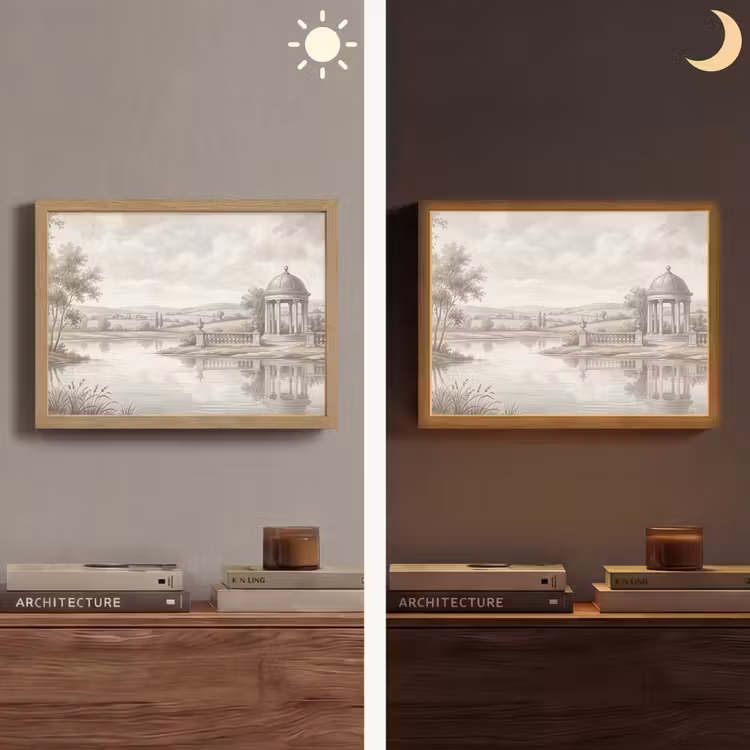 Landschap - Water - Natuur - Sepia Light Box met batterij (Wandlamp) middel -sfeer3