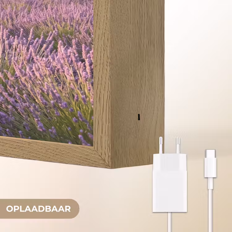 Lavendel - Landschap - Sereen - Paars Light Box met batterij (Wandlamp) middel -USP_websiteoplaadbaarNL