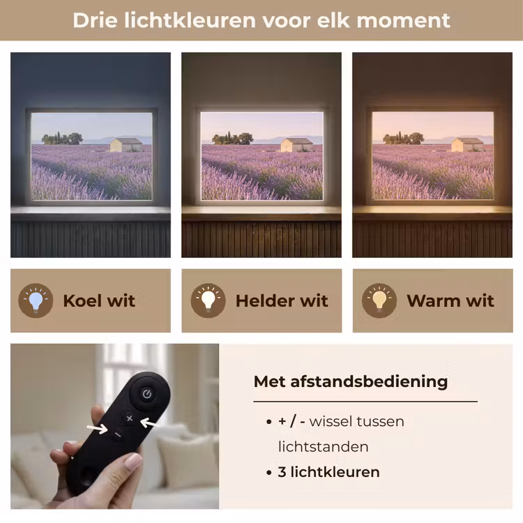 Lavendel - Landschap - Sereen - Paars Light Box met batterij (Wandlamp) middel -USP_lichtkleurNL
