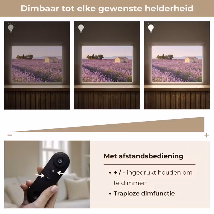 Lavendel - Landschap - Sereen - Paars Light Box met batterij (Wandlamp) middel -USP_dimbaarNL
