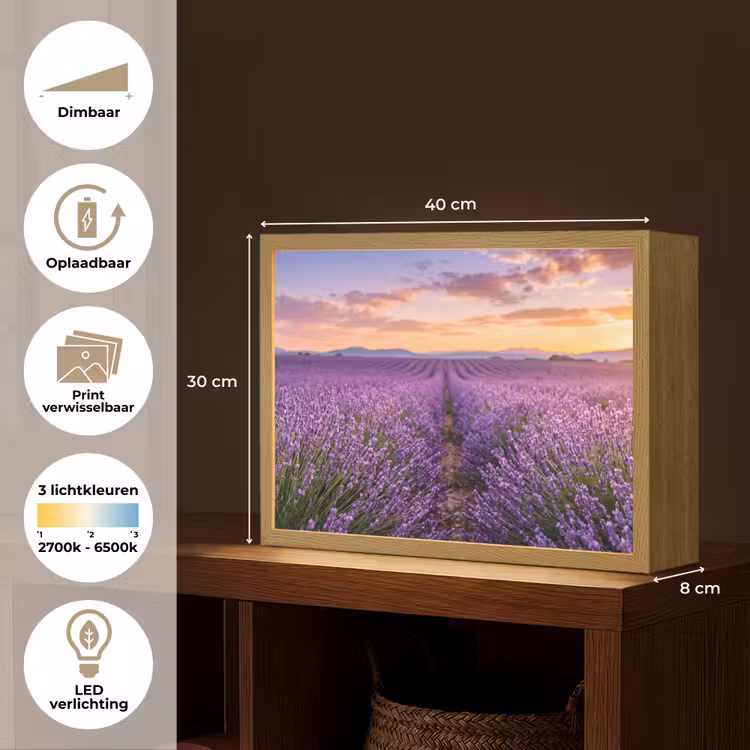 Lavendel - Veld - Natuur - Paars Light Box met batterij (Wandlamp) middel -USP_websiteoverzichtNL