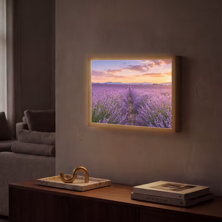 Lavendel - Veld - Natuur - Paars Light Box met batterij (Wandlamp) middel -sfeer1