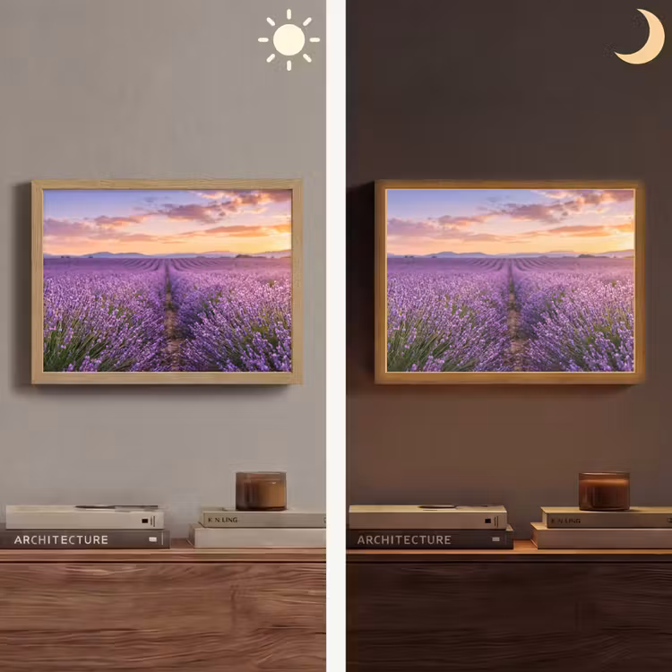 Lavendel - Veld - Natuur - Paars Light Box met batterij (Wandlamp) middel -sfeer3