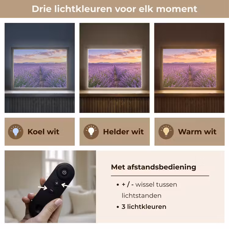 Lavendel - Veld - Natuur - Paars Light Box met batterij (Wandlamp) middel -USP_lichtkleurNL