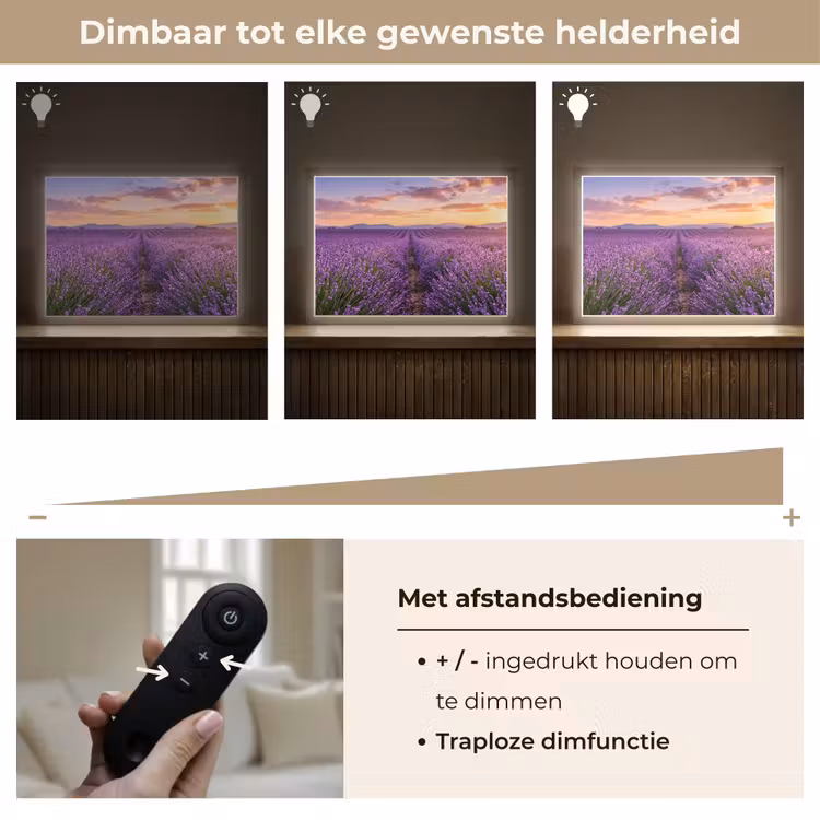Lavendel - Veld - Natuur - Paars Light Box met batterij (Wandlamp) middel -USP_dimbaarNL